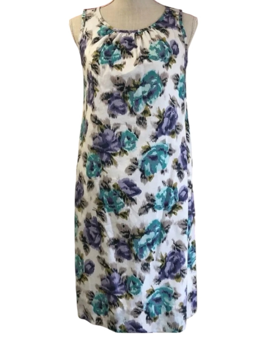 Women’s Lands’End White & Blues Floral Dress Size 2